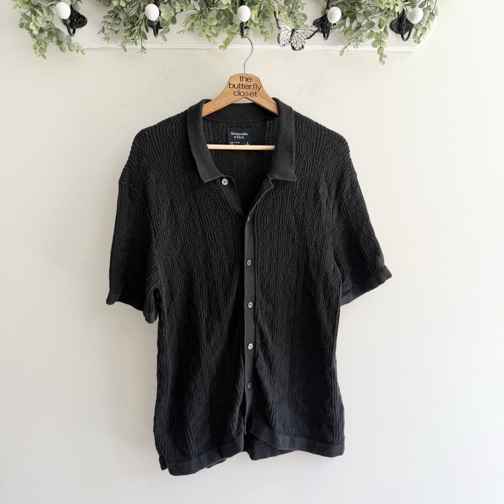 Mens Abercrombie Fitch Textured Black Short Sleeve Button Down Shirt Small Beach